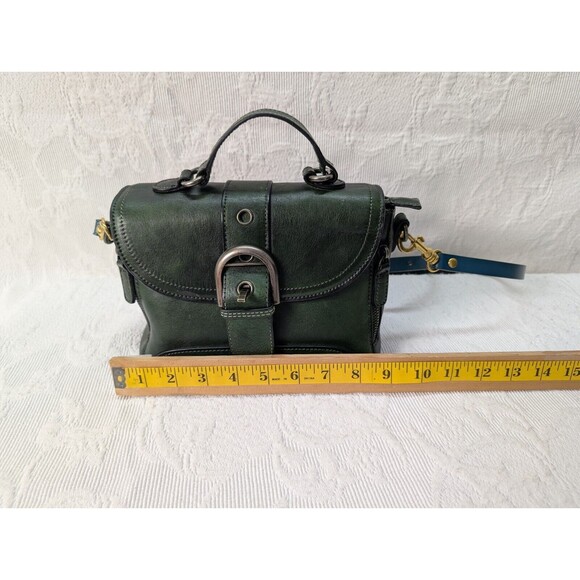 IVTG Green Studded Leather Satchel Purse Crossbody Vintage Silver Gold Handbag - Picture 10 of 13